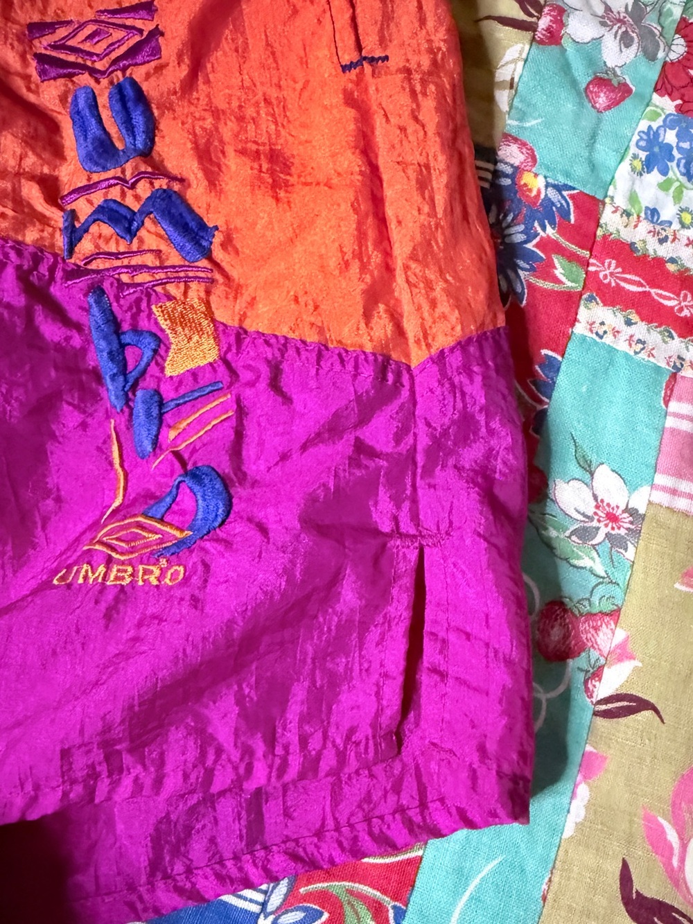 EUC Vintage 90s Umbro Soccer Shorts in Blue, Orange, Magenta - Size Medium - Picture 7 of 12